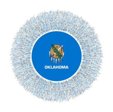 Flag of Oklahoma with colorful rays. Radiant us state sign. Shiny sunburst with Oklahoma flag. Charming vector illustration.