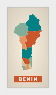 Benin poster. Map of the country with colorful regions. Shape of Benin with country name. Superb vector illustration.