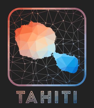 Tahiti map design. Vector low poly map of the island. Tahiti icon in geometric style. The island shape with polygnal gradient and mesh on dark background.