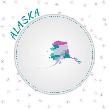 Alaska harita tasarımı ABD eyaletinin zümrüt renk paleti bölgeleriyle çevrili haritası