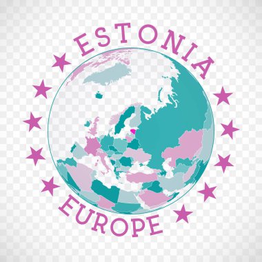 Estonya yuvarlak logo rozeti dünya bağlamında Estonya haritası ülke çıkartması damgalı