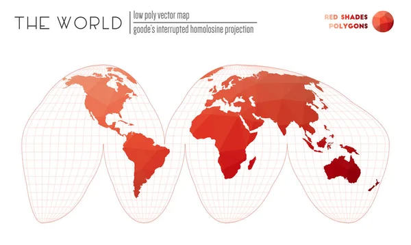 Rete triangolare del mondo Goodes ha interrotto la proiezione omolosina del mondo Red Shades — Vettoriale Stock