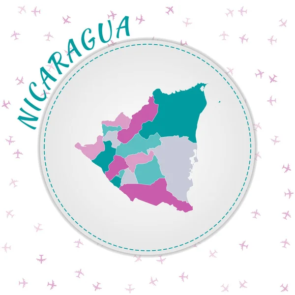 Nicaragua térkép design Térkép az ország régiók smaraldamethyst színpaletta Kerekített — Stock Vector