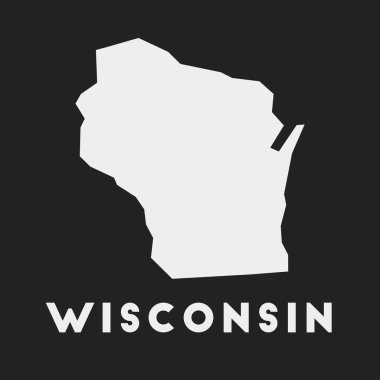 Wisconsin ikonu. Karanlık arka plandaki ABD haritası. Wisconsin haritasını devlet adımızla süsleyin. Vektör illüstrasyonu.