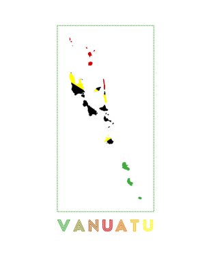 Vanuatu Logo. Map of Vanuatu with country name and flag. Creative vector illustration.