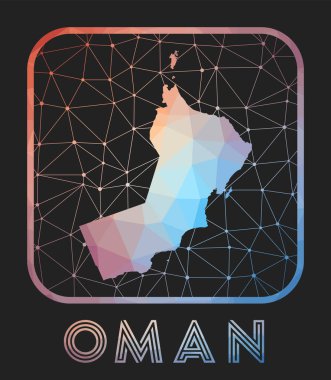 Oman map design. Vector low poly map of the country. Oman icon in geometric style. The country shape with polygnal gradient and mesh on dark background.