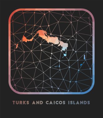 Turks and Caicos Islands map design. Vector low poly map of the island. Turks and Caicos Islands icon in geometric style. The island shape with polygnal gradient and mesh on dark background.