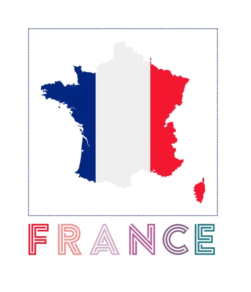 フランスのロゴ 国の名前と旗を持つフランスの地図 クラシックベクトルイラスト — ストックベクタ