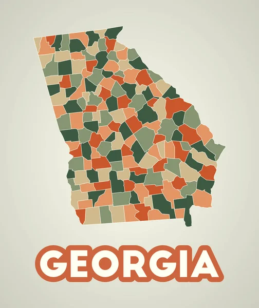 Georgia Poster Retro Style Map State Regions Autumn Color Palette — стоковый вектор