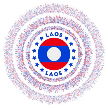 Laos symbol. Radiant country flag with colorful rays. Shiny sunburst with Laos flag. Charming vector illustration.
