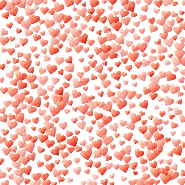 Geometric Hearts Confetti Red Polygonal Hearts Diamond Style Low Poly — Vetor de Stock