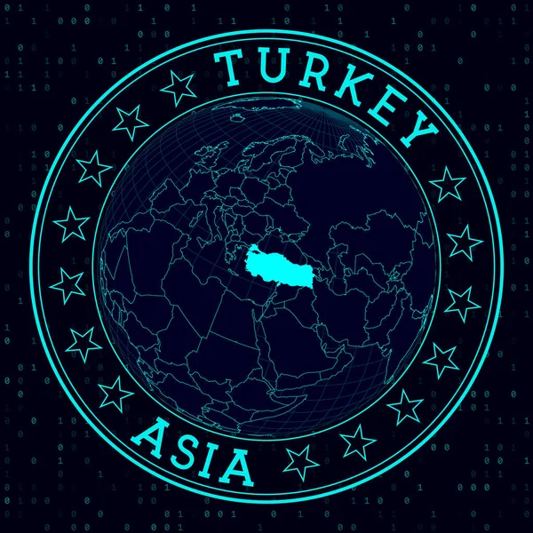 Turkey Sign Futuristic Satelite View World Centered Turkey Country Badge — Stok Vektör