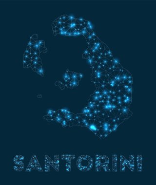 Santorini network map. Abstract geometric map of the island. Internet connections and telecommunication design. Elegant vector illustration.