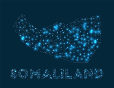 Somaliland network map. Abstract geometric map of the country. Internet connections and telecommunication design. Powerful vector illustration.
