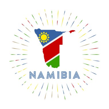 Namibia sunburst badge. The country sign with map of Namibia with Namibian flag. Colorful rays around the logo. Vector illustration.