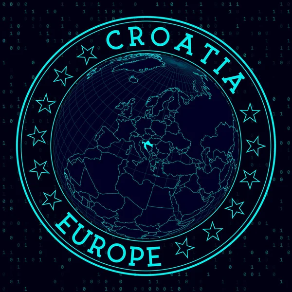 Croatia Sign Futuristic Satelite View World Centered Croatia Country Badge — Vector de stock