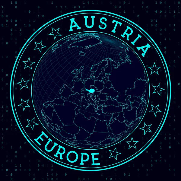 Austria Sign Futuristic Satelite View World Centered Austria Country Badge — Stock Vector