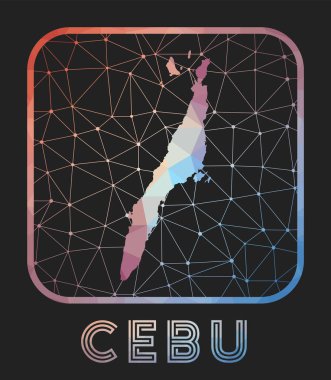 Cebu map design. Vector low poly map of the island. Cebu icon in geometric style. The island shape with polygnal gradient and mesh on dark background.