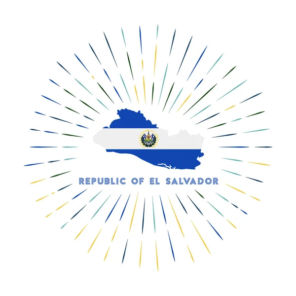 萨尔瓦多共和国防晒霜徽章 国家签署的萨尔瓦多共和国地图上有萨尔瓦多国旗 标志周围五彩斑斓的光芒 矢量说明 — 图库矢量图片