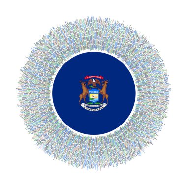 Flag of Michigan with colorful rays. Radiant us state sign. Shiny sunburst with Michigan flag. Radiant vector illustration.