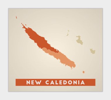 New Caledonia poster. Map of the country with colorful regions. Shape of New Caledonia with country name. Awesome vector illustration.