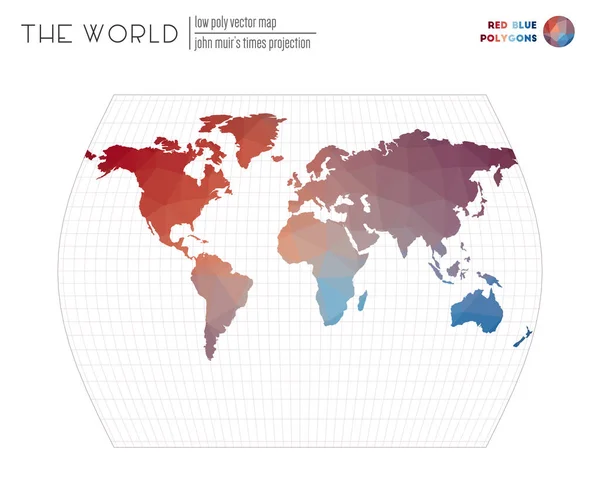 有充满活力的三角形的世界地图 泰晤士报 对世界的预测 红色蓝色的多边形 创造性矢量说明 — 图库矢量图片