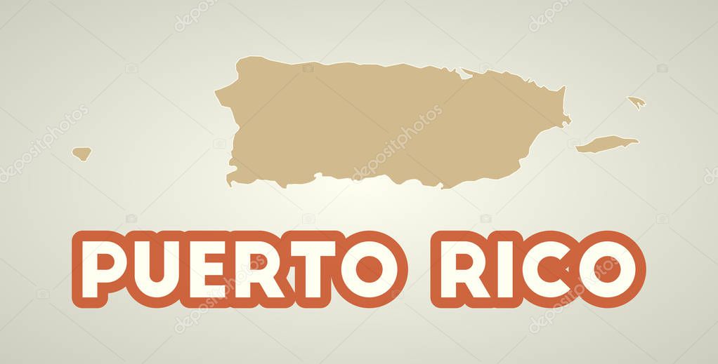Puerto Rico poster in retro style Map of the country with regions in autumn color palette Shape of