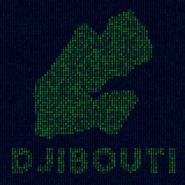 Digital Djibouti logo. Country symbol in hacker style. Binary code map of Djibouti with country name. Astonishing vector illustration.