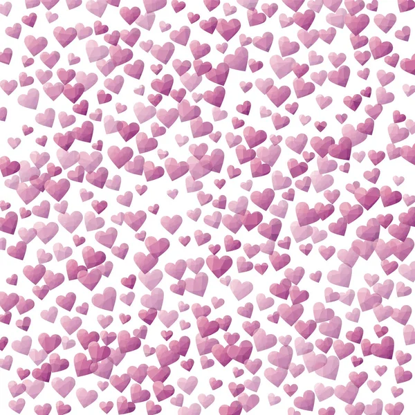 Krásné Confetti Hearts Falling Pozadí Purpurová Polygonální Srdce Diamantovém Stylu — Stockový vektor