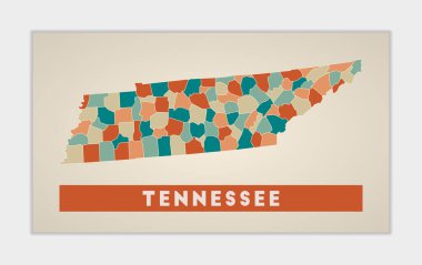 Tennessee poster. Map of the us state with colorful regions. Shape of Tennessee with us state name. Appealing vector illustration.