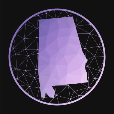 Alabama icon. Vector polygonal map of the us state. Alabama icon in geometric style. The us state map with purple low poly gradient on dark background.