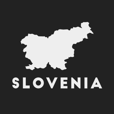 Slovenya ikonu. Karanlık arka plandaki ülke haritası. Slovenya haritasında ülke adı kullanılıyor. Vektör illüstrasyonu.