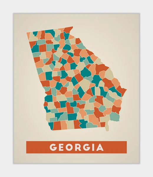 Cartel Georgia Mapa Del Estado Los Con Regiones Coloridas Forma — Vector de stock