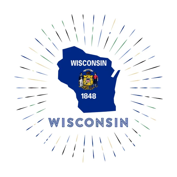 Wisconsinský Odznak Sunburst Americká Státní Značka Mapou Wisconsinu Státní Vlajkou — Stockový vektor