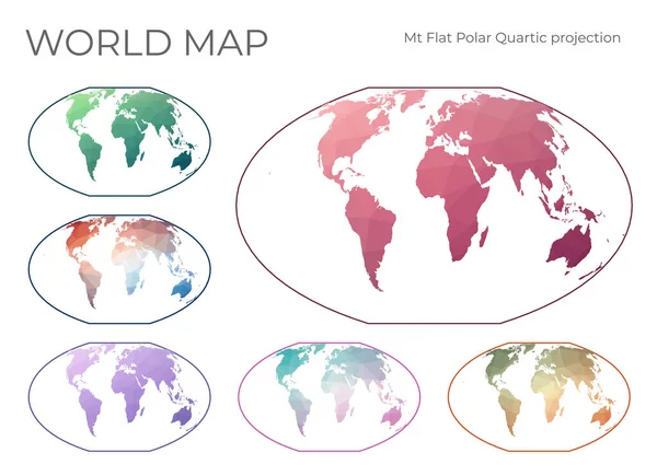 Low Poly World Map Set Mcbryde Thomas Flat Polar Quartic — Vettoriale Stock