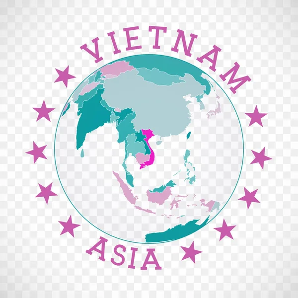 Вьетнам Круглый Логотип Знак Страны Картой Вьетнама Мировом Контексте Штамп — стоковый вектор