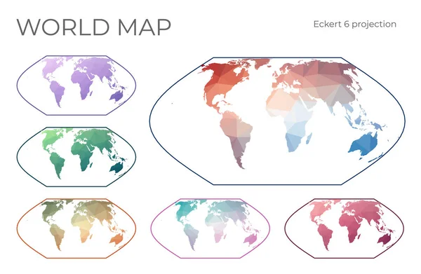Set Mappa Del Mondo Basso Poli Eckert Proiezione Raccolta Delle — Vettoriale Stock