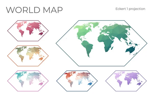 Low Poly World Map Set Eckert Projection Collection World Maps — Vettoriale Stock