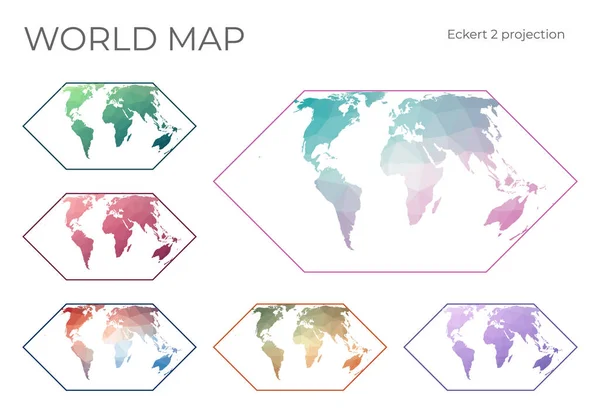 低波莉世界地图集 埃克特二世的投射 以几何风格收集世界地图 矢量说明 — 图库矢量图片