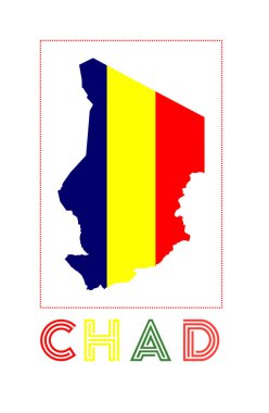 Chad Logo. Map of Chad with country name and flag. Powerful vector illustration.