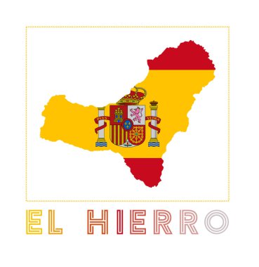 El Hierro Logo. Map of El Hierro with island name and flag. Astonishing vector illustration.
