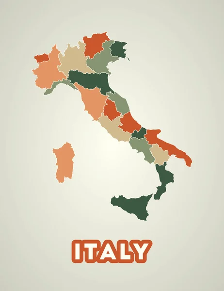 Italy Poster Retro Style Map Country Regions Autumn Color Palette — Wektor stockowy