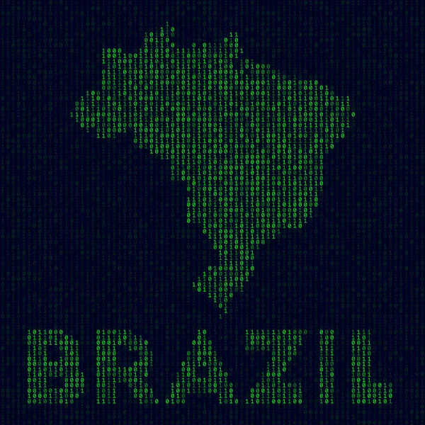 Digital Brazil Logo Country Symbol Hacker Style Binary Code Map — Vetor de Stock