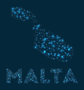 Adanın internet bağlantıları ve telekomünikasyonunun Malta ağ haritası soyut geometrik haritası
