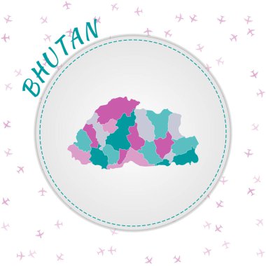 Bhutan map design Map of the country with regions in emeraldamethyst color palette Rounded travel