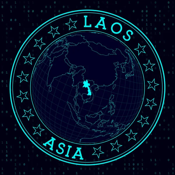 Laos yuvarlak işareti, Laos Ülke rozeti merkezli dünya için haritalı fütürist uydu görüntüsü