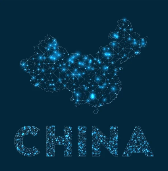 Kina nätverkskarta Abstrakt geometrisk karta över landet Internetanslutningar och telekommunikation — Stock vektor