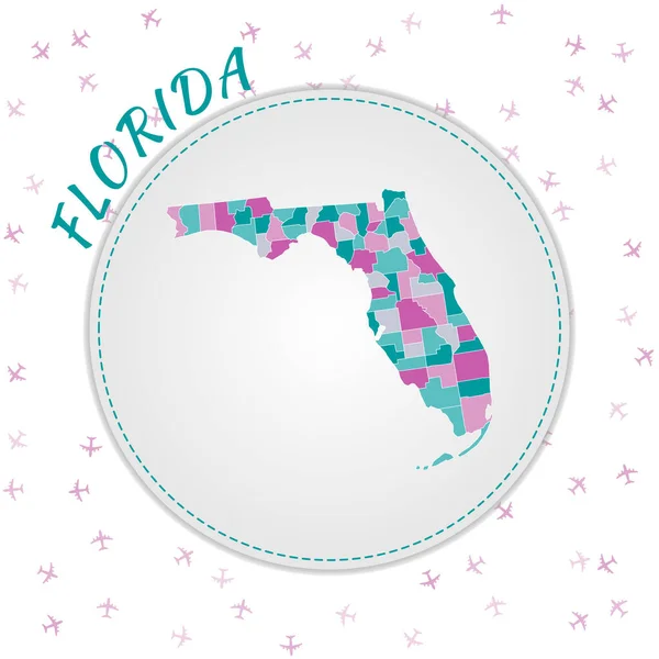 Florida map design Map of the us state with regions in emeraldamethyst color palette Rounded — Stockvektor