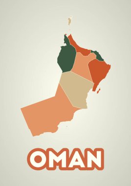 Umman 'ın sonbahar renk paleti şekilli eski tarz ülke haritası afişi.