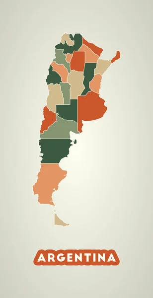 Argentina plakát v retro stylu Mapa země s regiony v podzimní barevné paletě Tvar — Stockový vektor